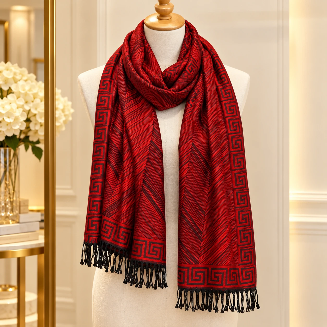 Red and Black Patterned Scarf - photo 2