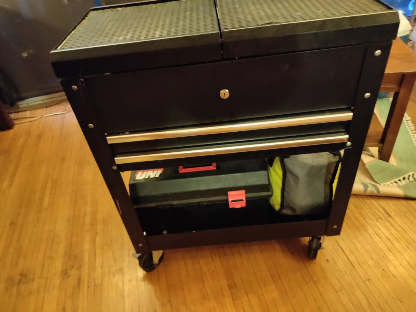 Black Rolling Tool Cart with Two Drawers