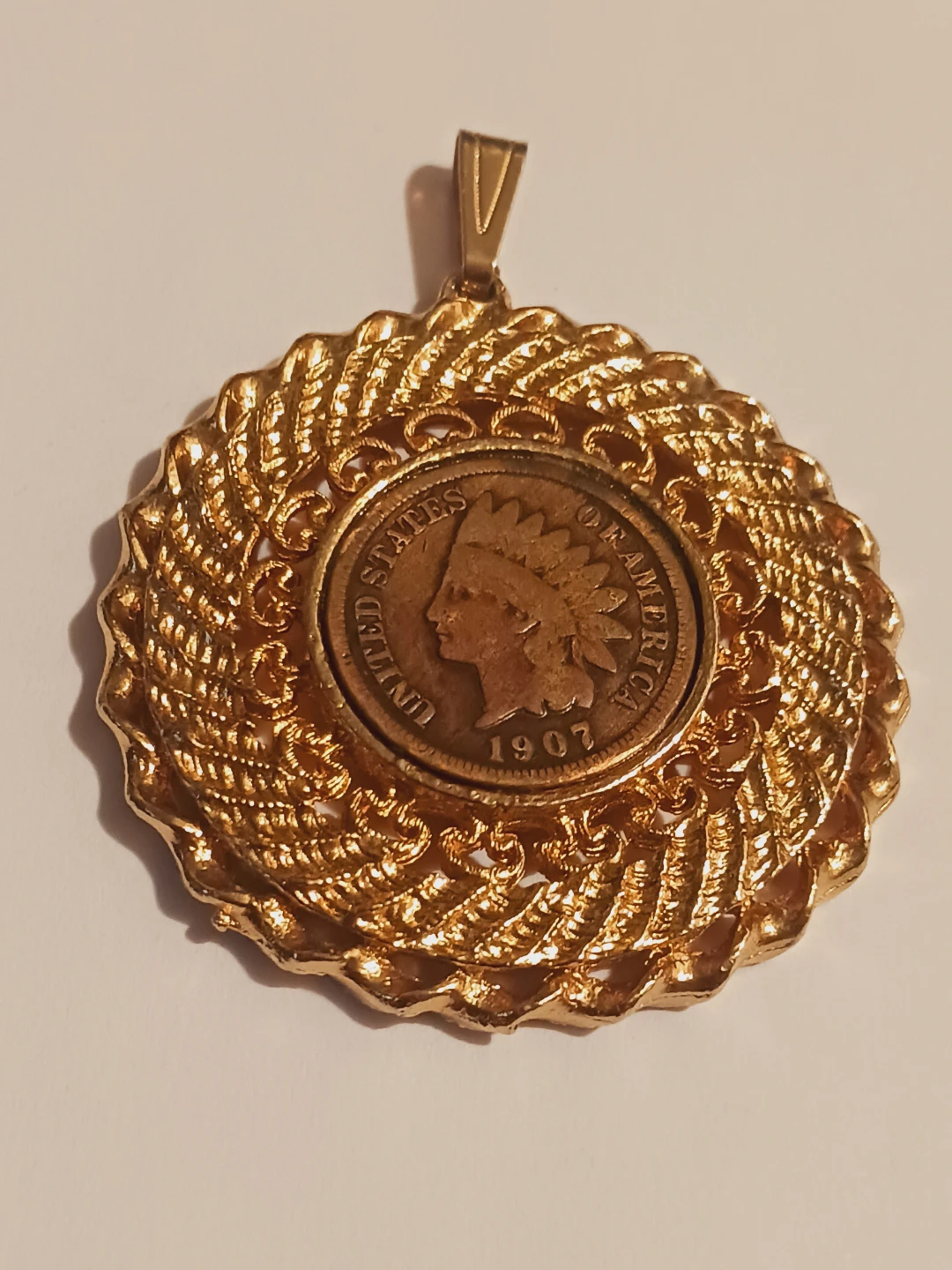 1907 Indian Head Cent Gold Tone Pendant - photo 3