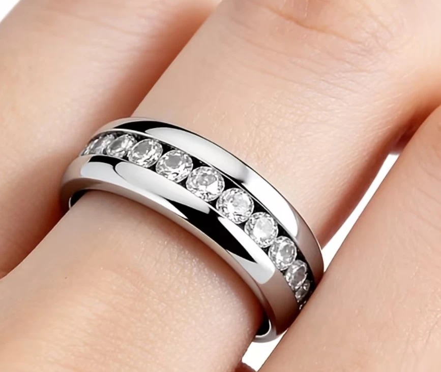 Silver-toned channel set band ring