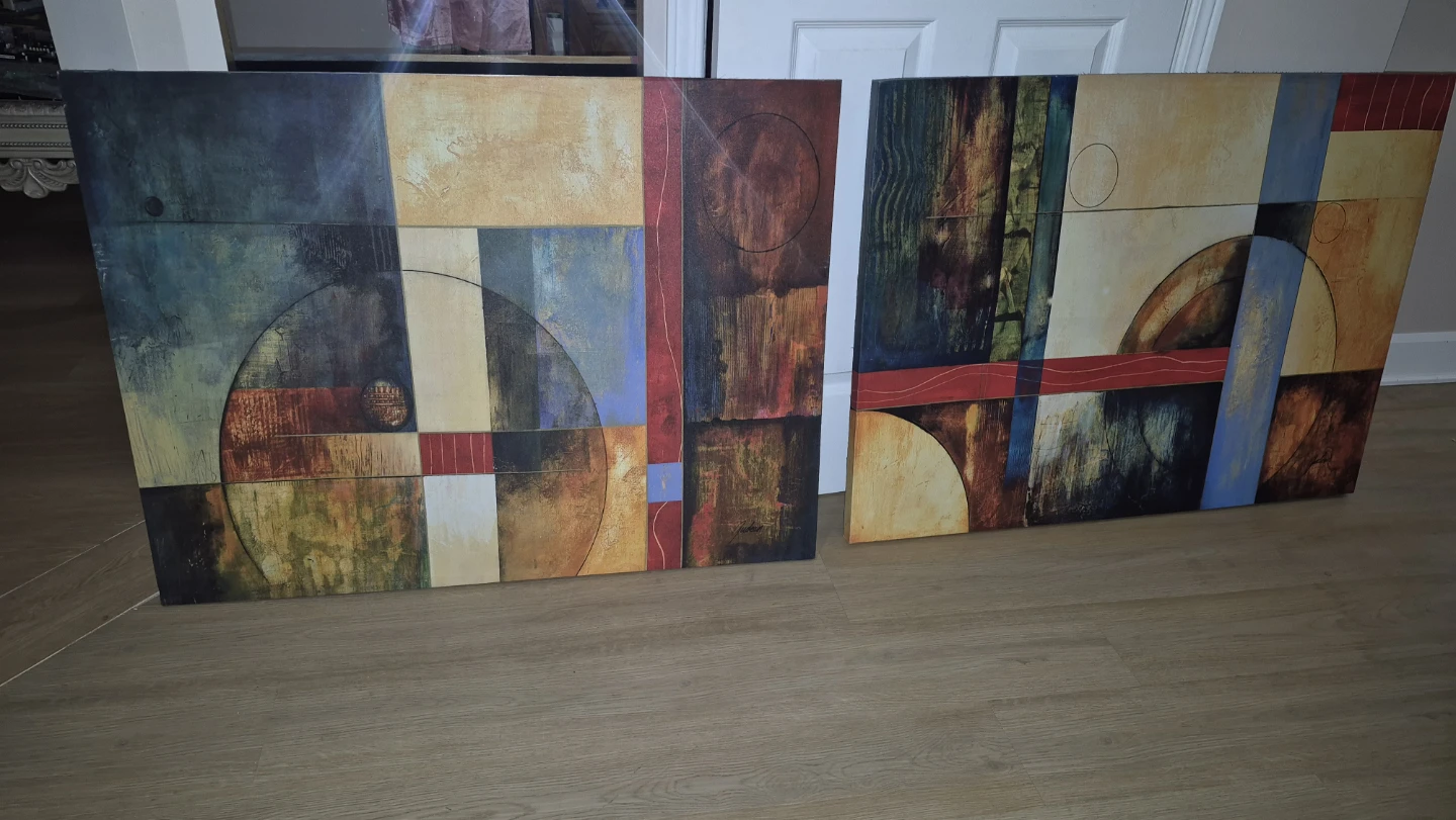 Set of Two Geometric Abstract Canvas Wall Art - photo 2