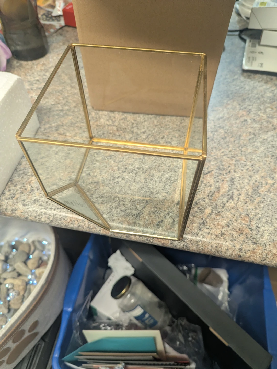 Glass and Brass Geometric Terrarium Box
