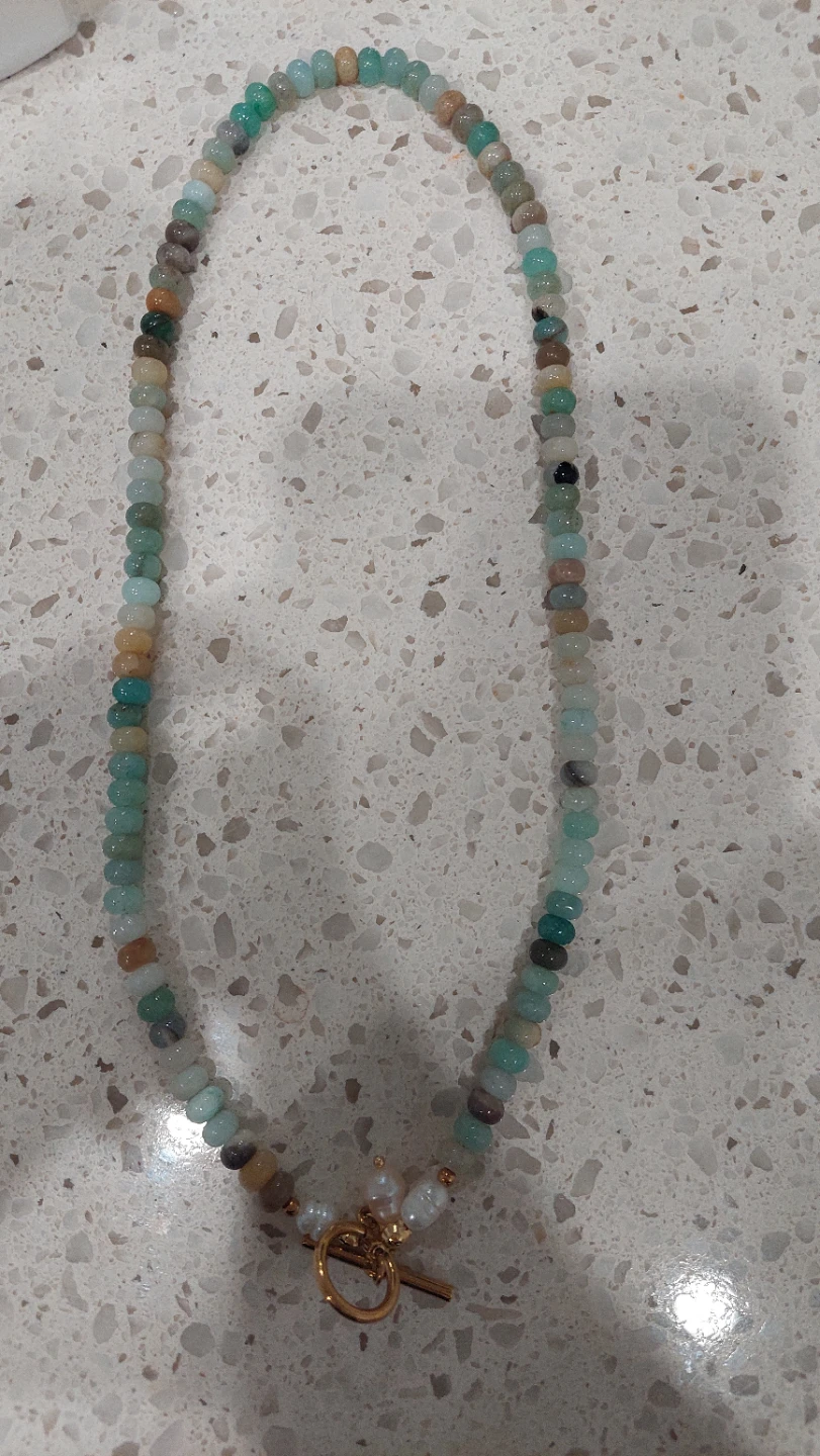 Beaded gemstone necklace with toggle clasp