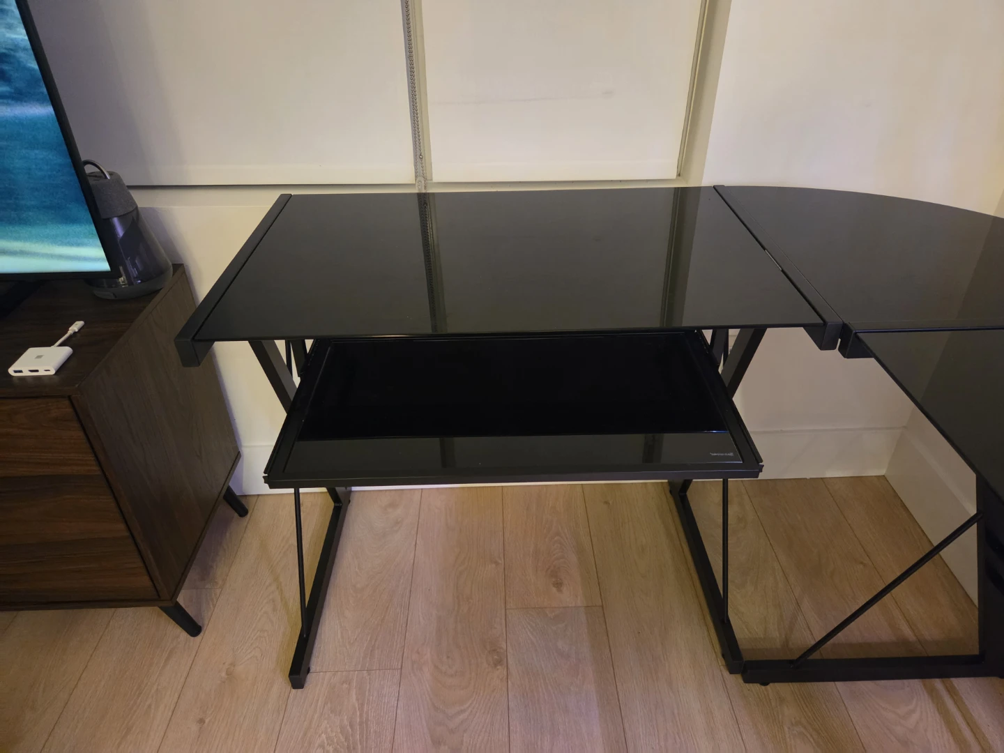 Black Glass L-Shaped Corner Desk - photo 2