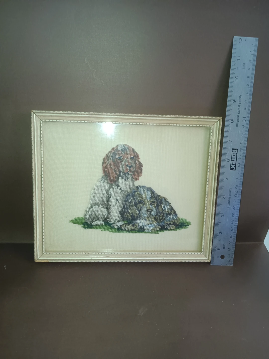 Vintage Framed Cross-Stitch Dog Art - photo 4