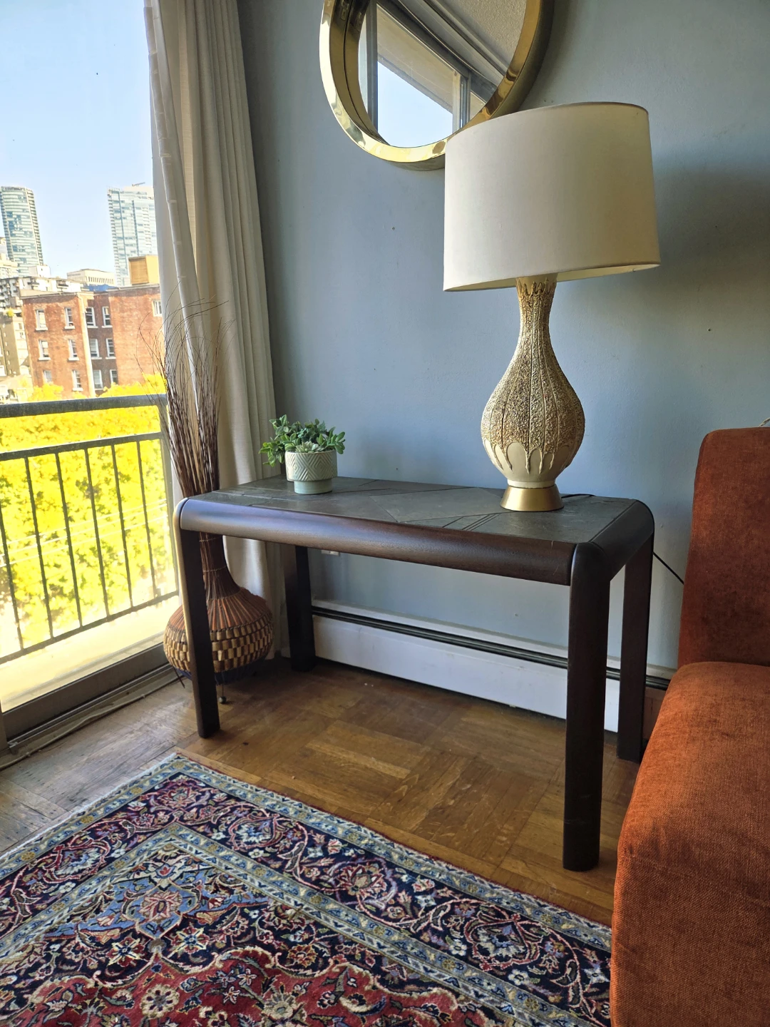 Vintage Brutalist Stone Tile Top Console Table - photo 2