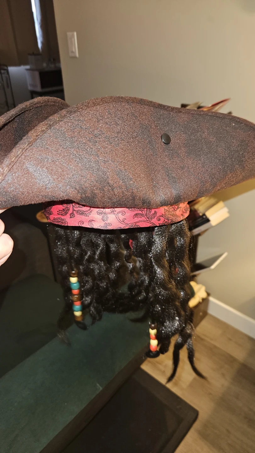 Pirate costume hat with attached wig
