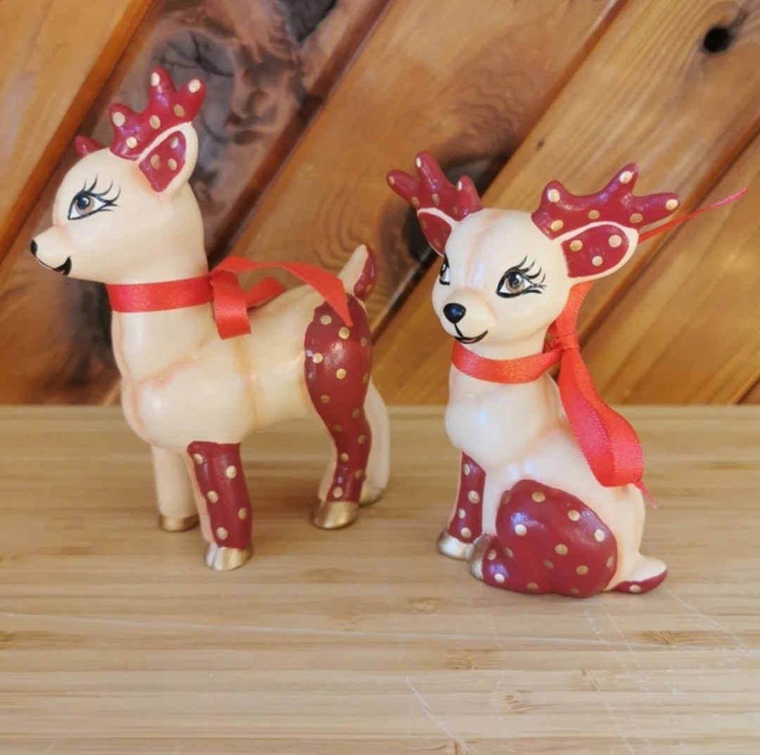 Vintage Ceramic Reindeer Figurines Set of 2 Hand Painted Retro - photo 2