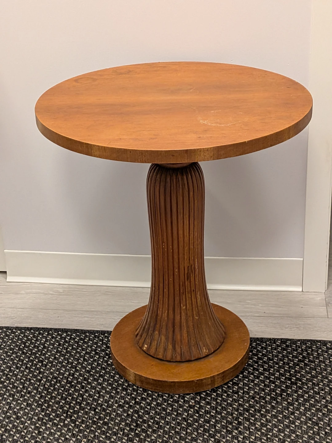 Vintage Round Wooden Pedestal Side Table