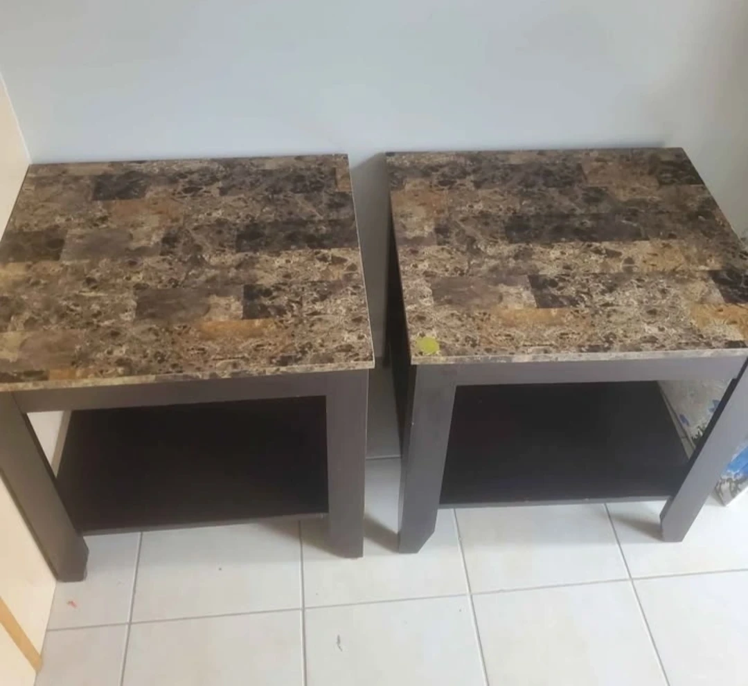 Faux marble top end tables