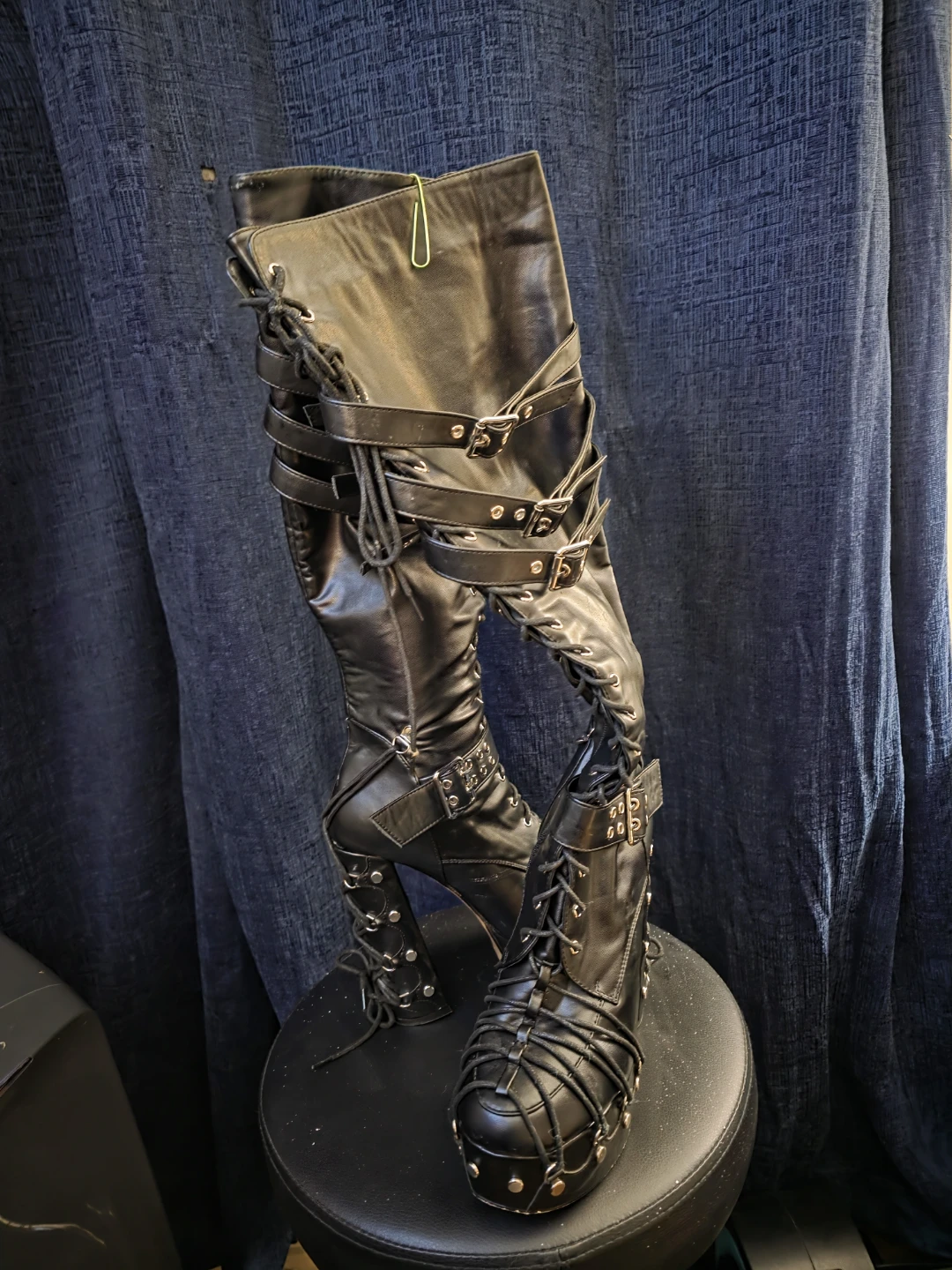 Black Lace-Up Buckle Platform Boots