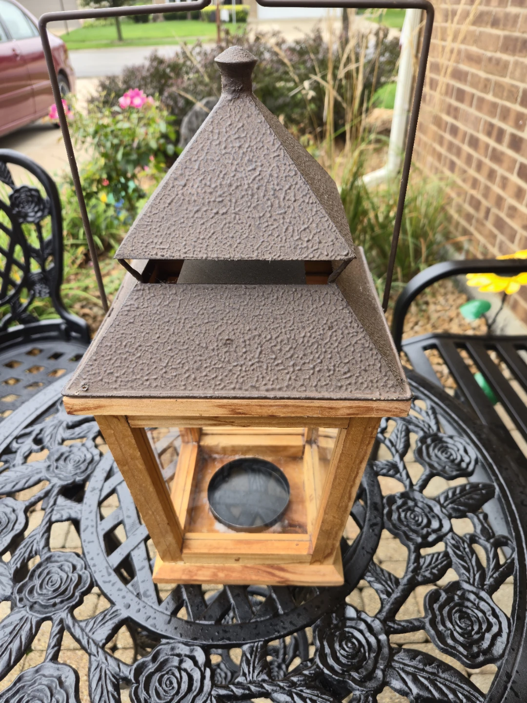 Rustic Wood & Glass Candle Lantern – 16" - photo 5