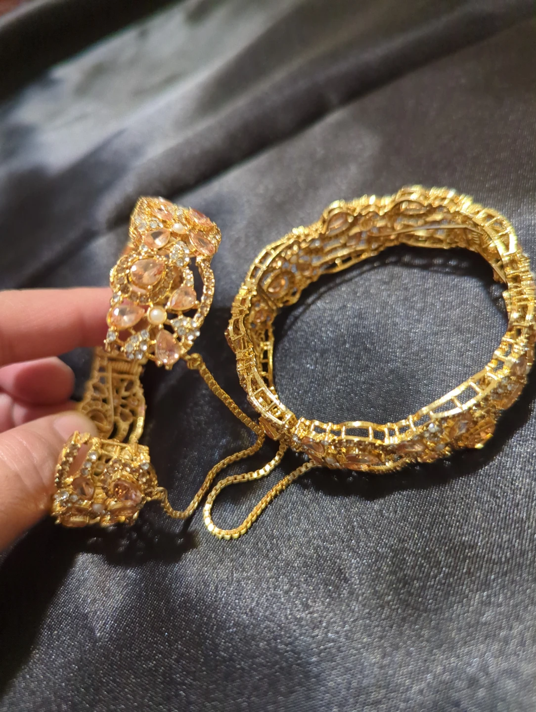 Gold-tone floral embellished bangles - photo 2