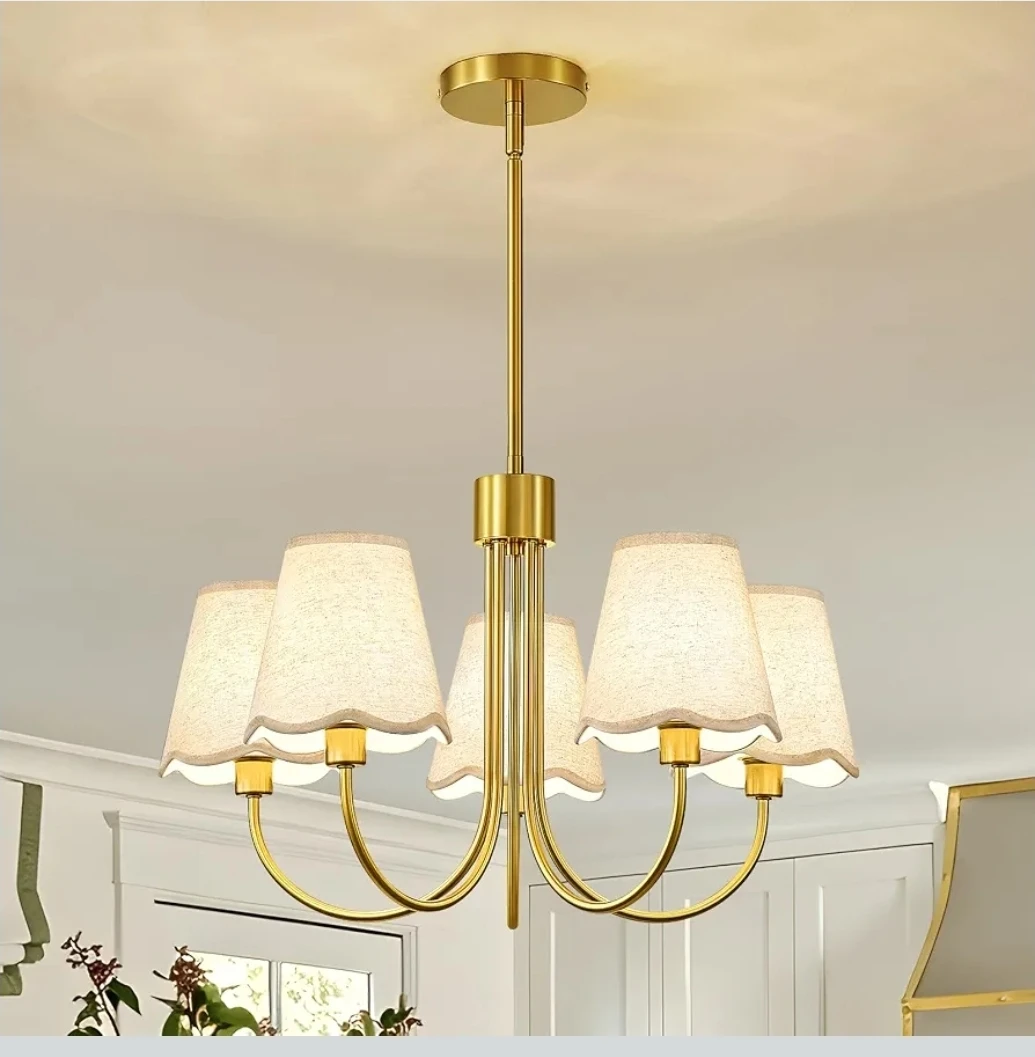 5-Light Brass Chandelier with Fabric Shades - photo 2