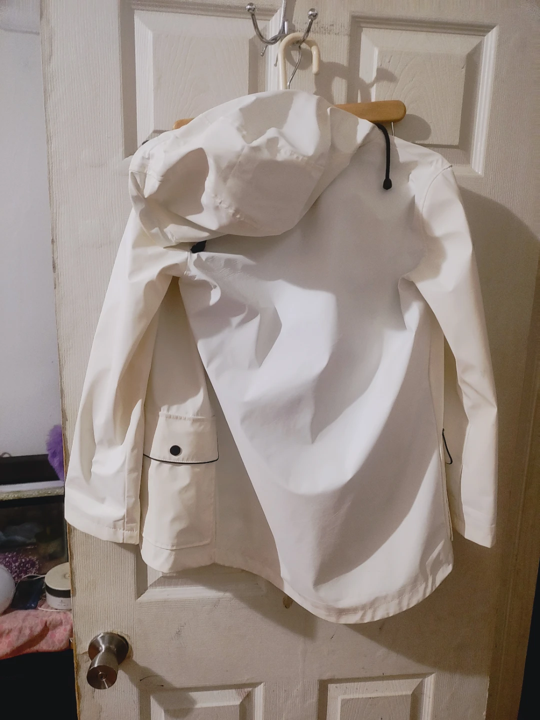 White Hooded Rain Jacket with Striped Lining - photo 5