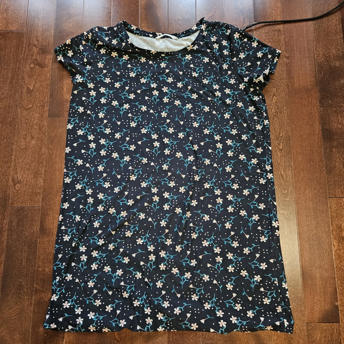 Black floral print t-shirt dress size xl - photo 2