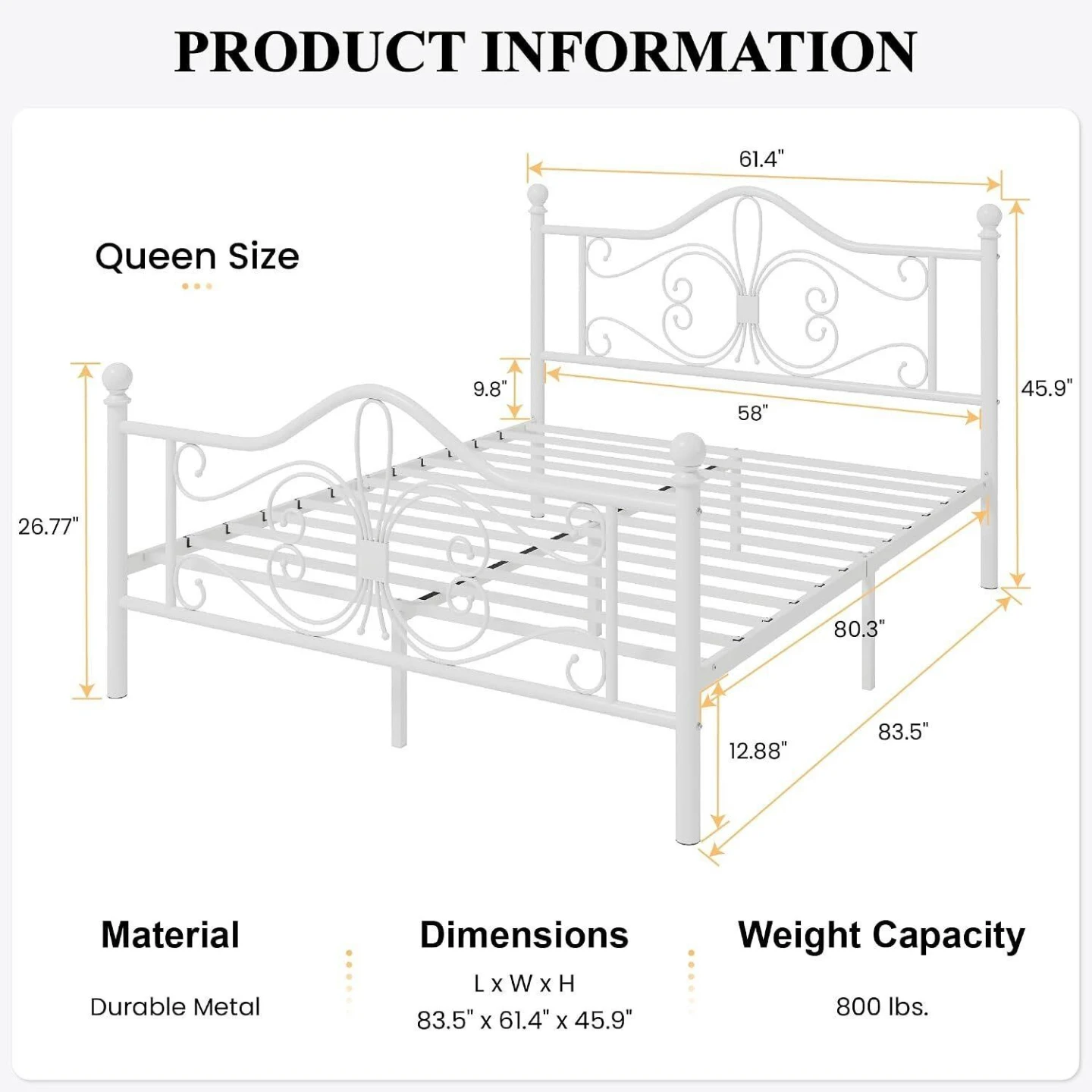 BNIB White Metal Queen Size Bed Frame - photo 2