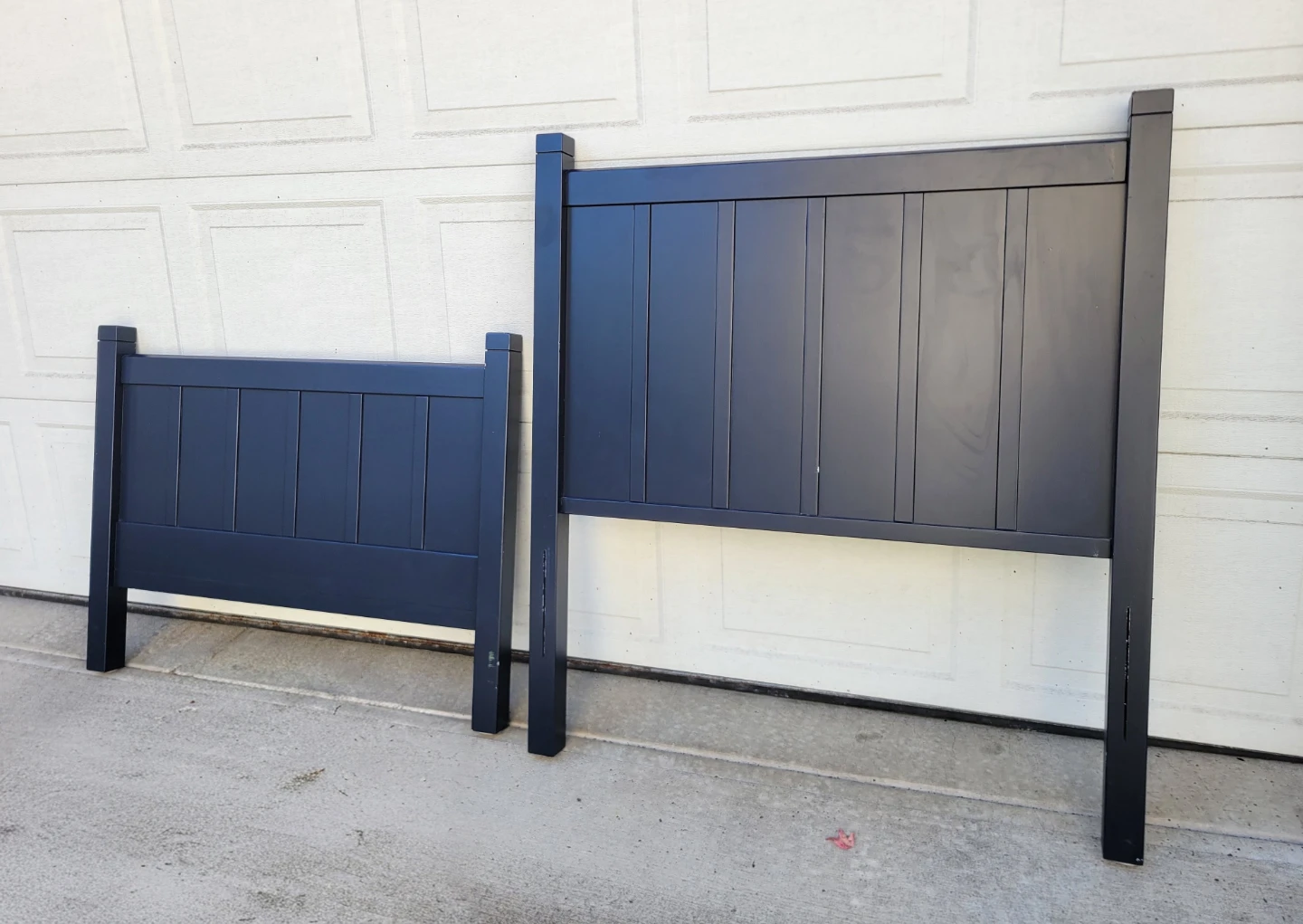 Modern Twin Bed Solid Headboard/Footboard. Dark Blue / Charcoal