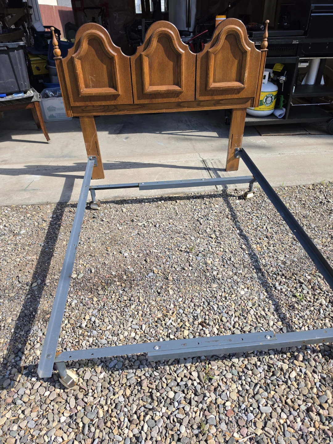 Vintage Wooden Headboard with Metal Bed Frame