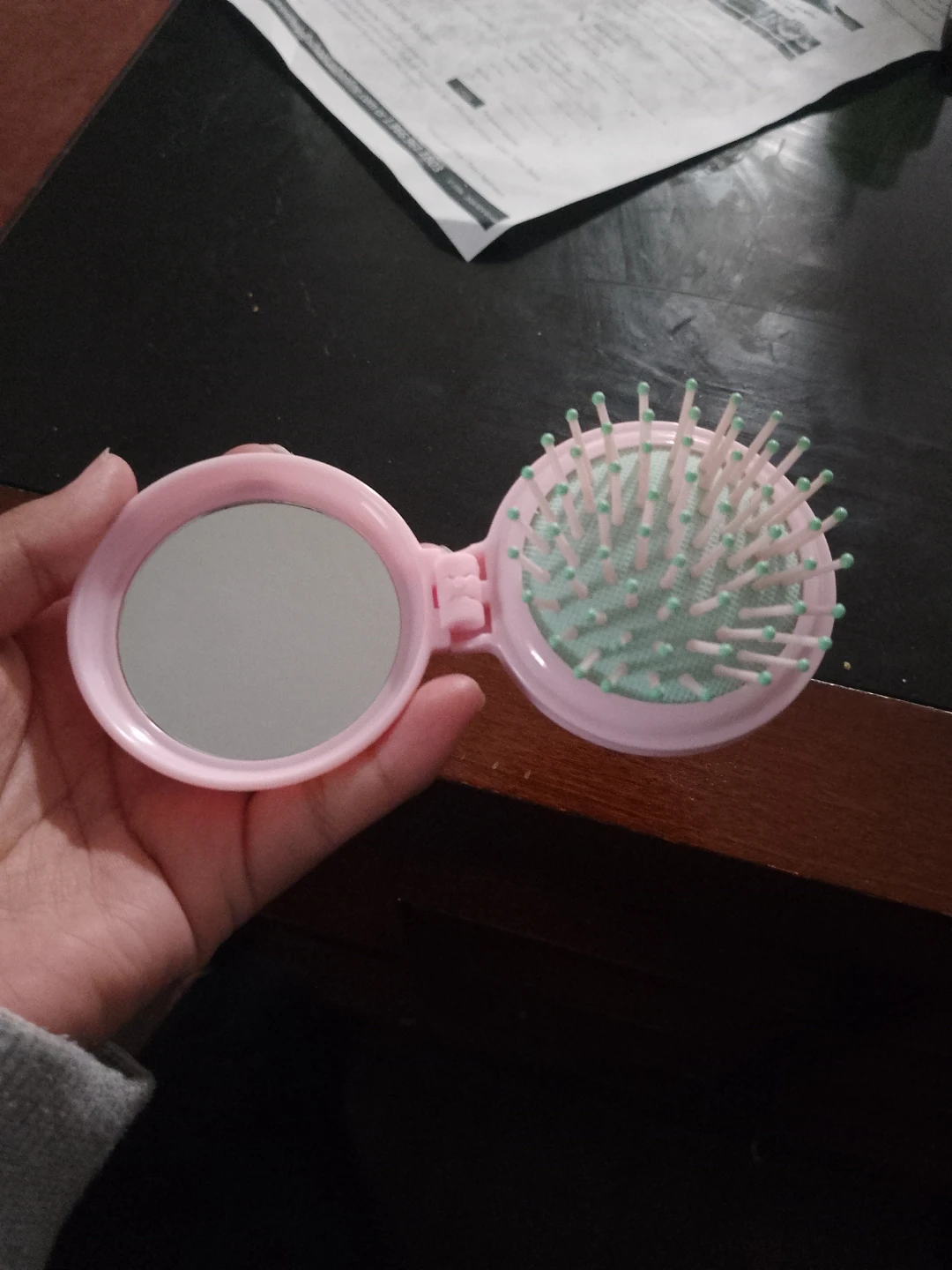 Pink Compact Hairbrush with Mirror - photo 3