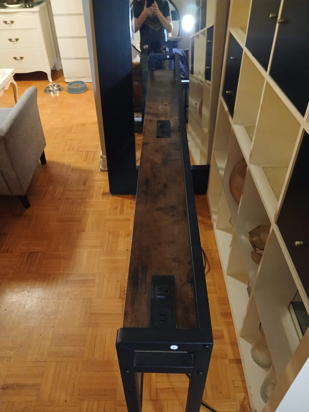 Industrial Style Slim Console Table with Power Outlets - photo 2