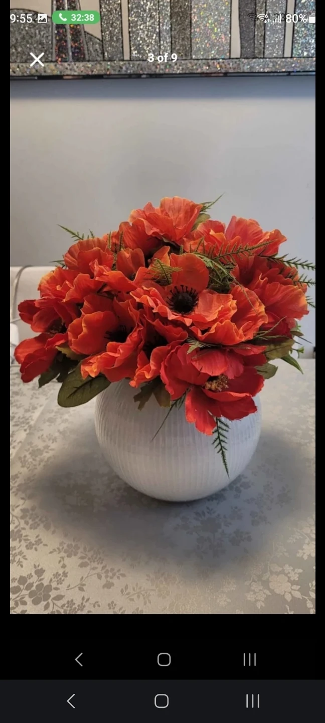 New Artificial Orange Flowers Arrangement  in glass vase