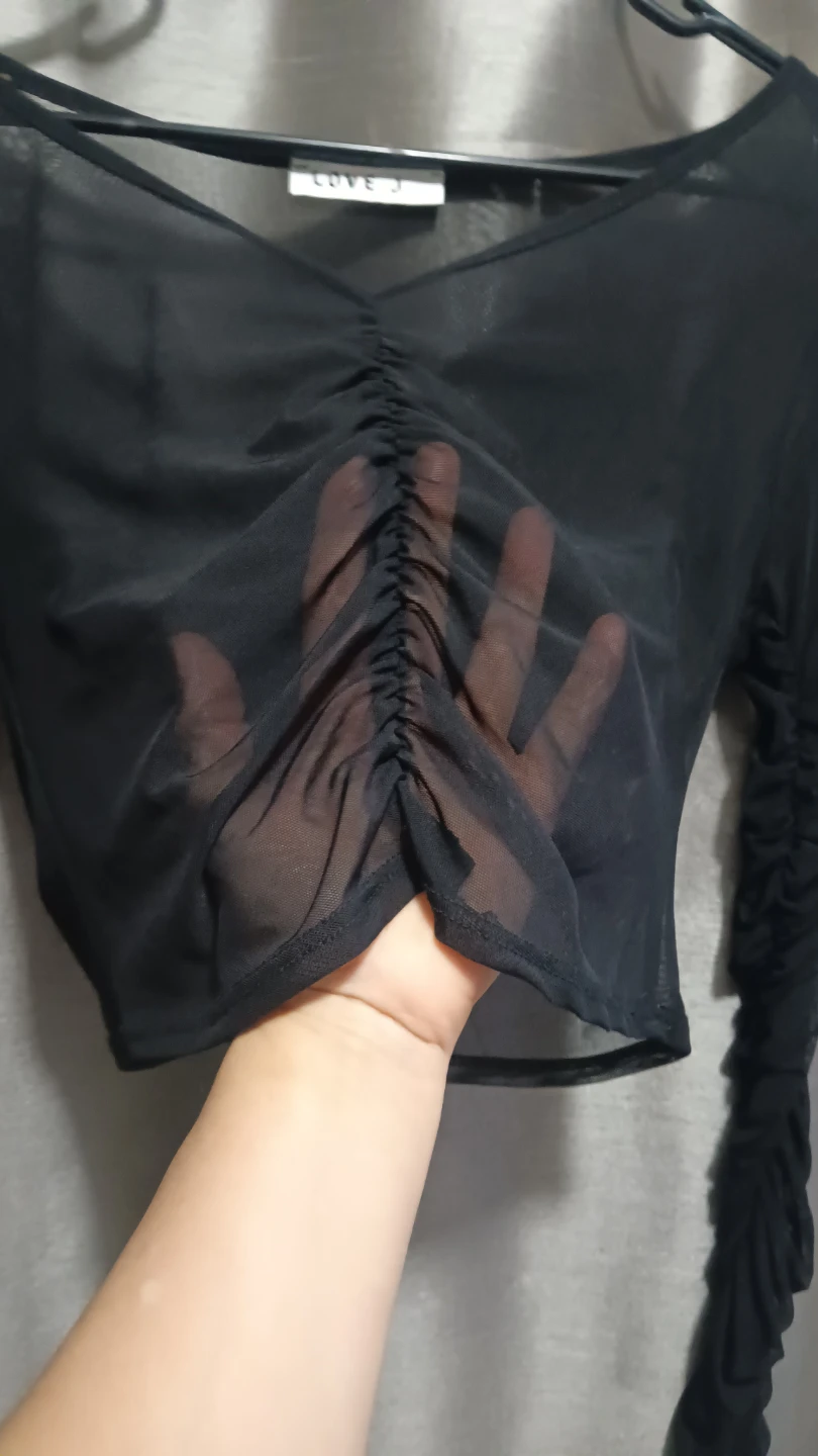 Black Sheer Ruched Long Sleeve Top - photo 2