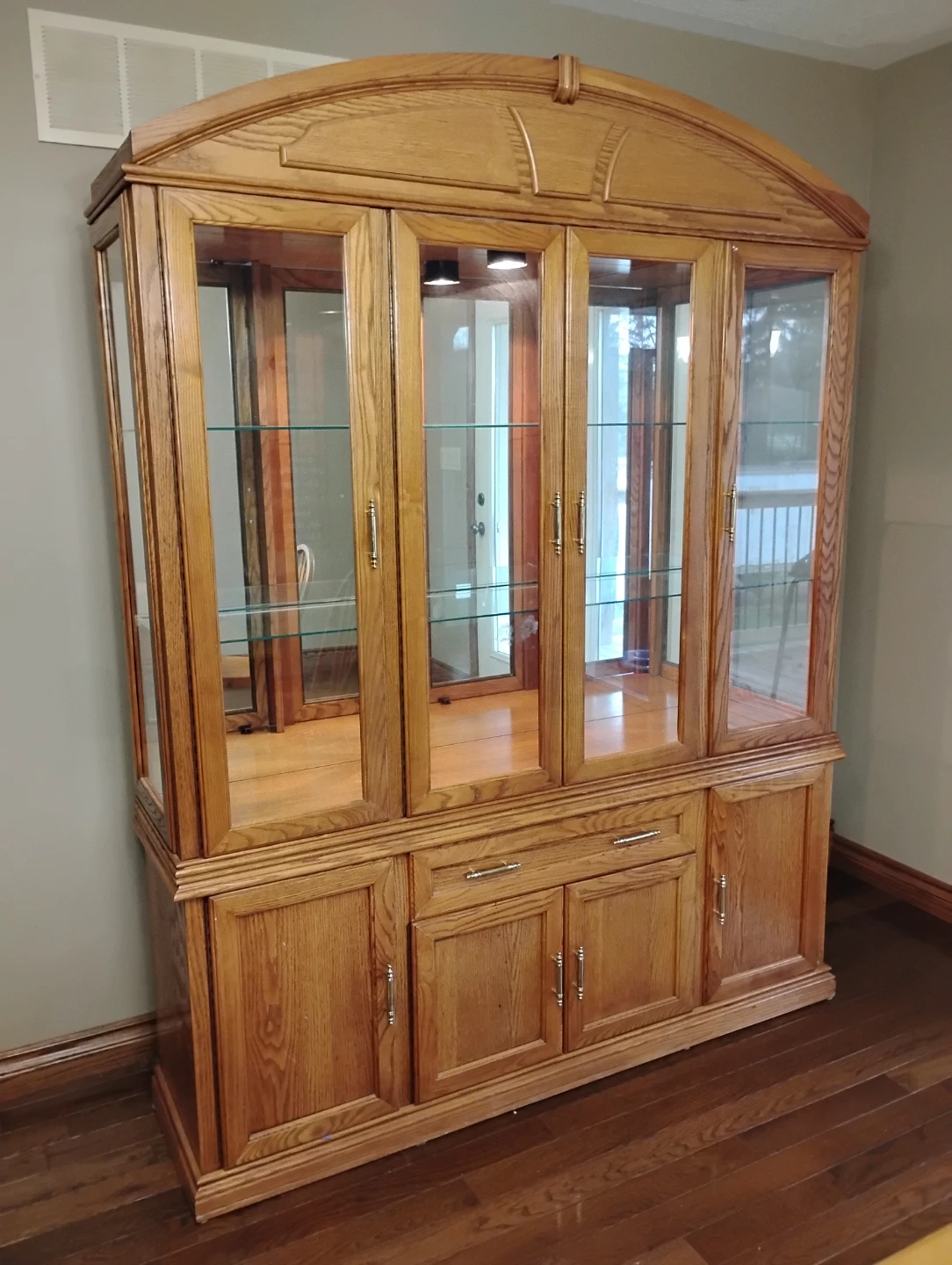 Oak Curio Cabinet with Display Lighting
