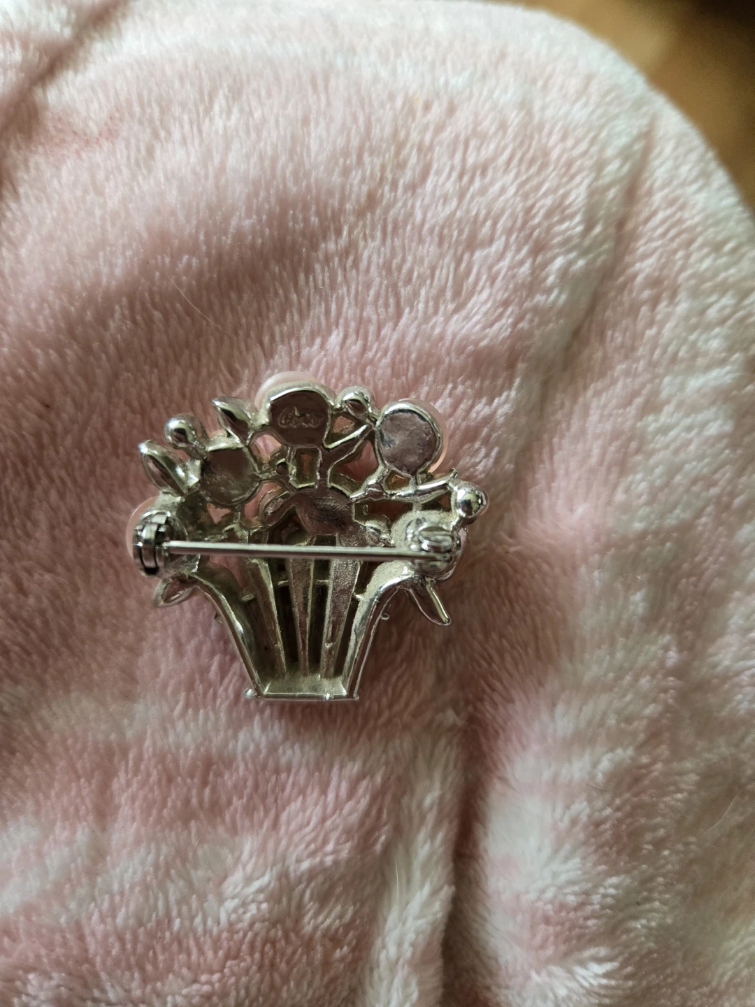 Vintage Signed Coro Pink Moonglow Flower Basket Brooch Pin - photo 2