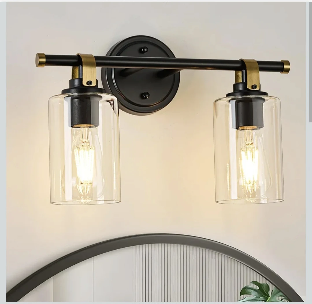 2-Light Vanity Wall Sconce, Matte Black and Gold