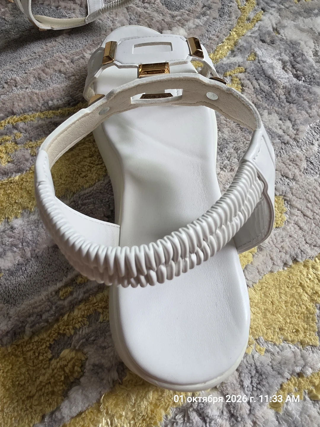 White Platform Sandals with Gold Details - photo 4