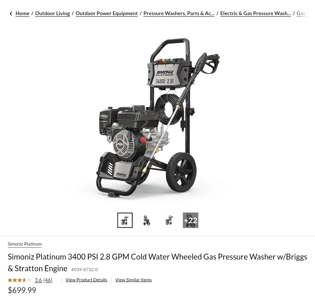NEW Simoniz 3400psi 2.8gpm Pressure Washer w Briggs Engine - photo 3