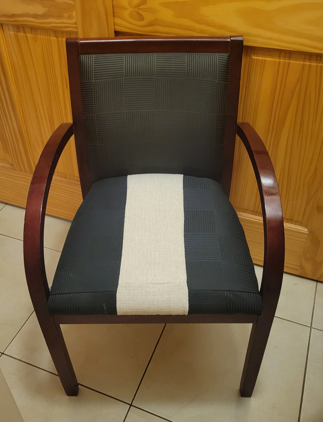 Armchair with Dark Wood and Textured Fabric