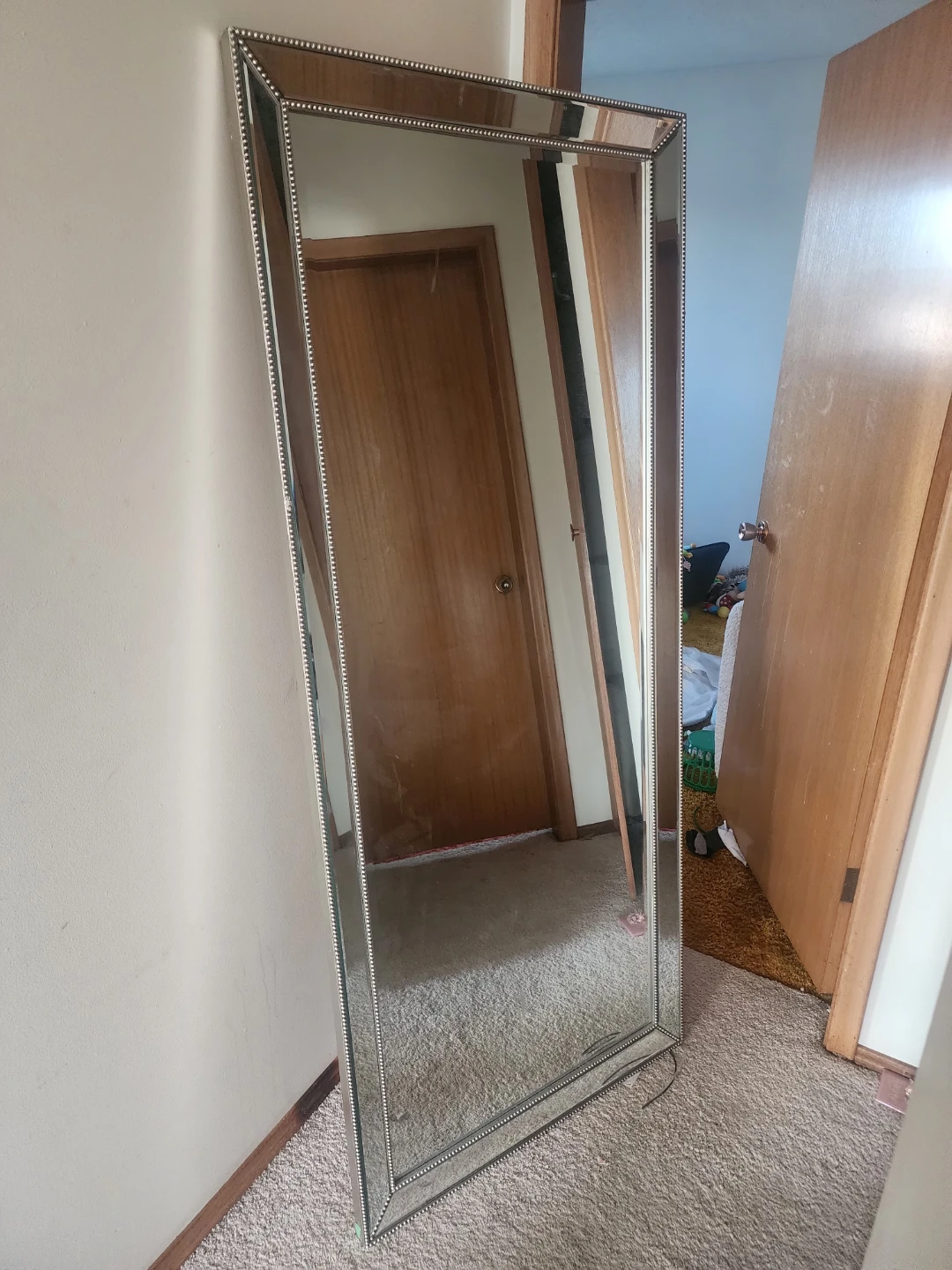 Full-Length Beaded silver Frame Mirror