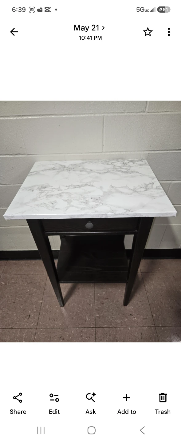 Black Wood Bedside Table Nightstand Sofa End Table Faux Marble - photo 2