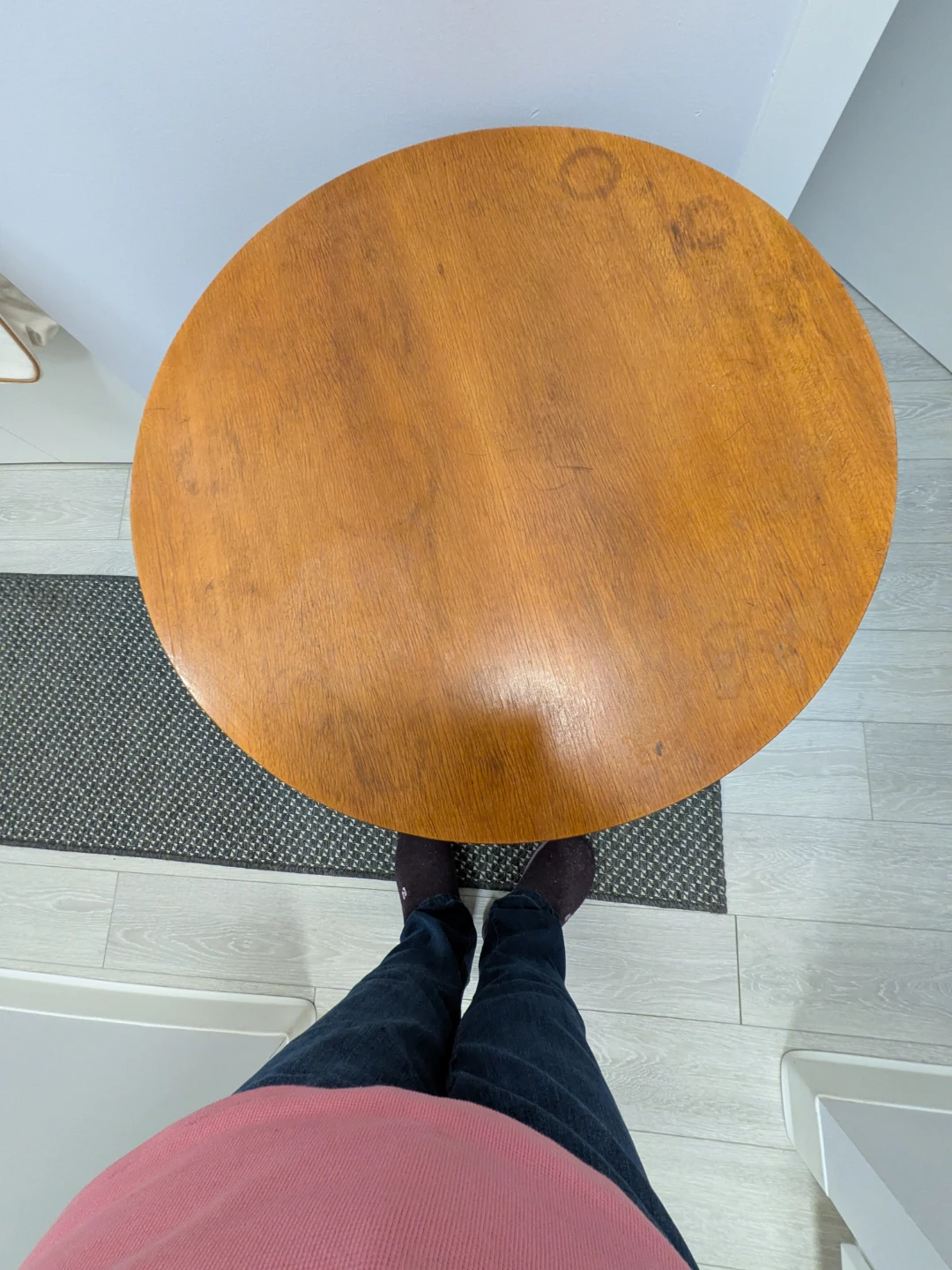 Vintage Round Wooden Pedestal Side Table - photo 2
