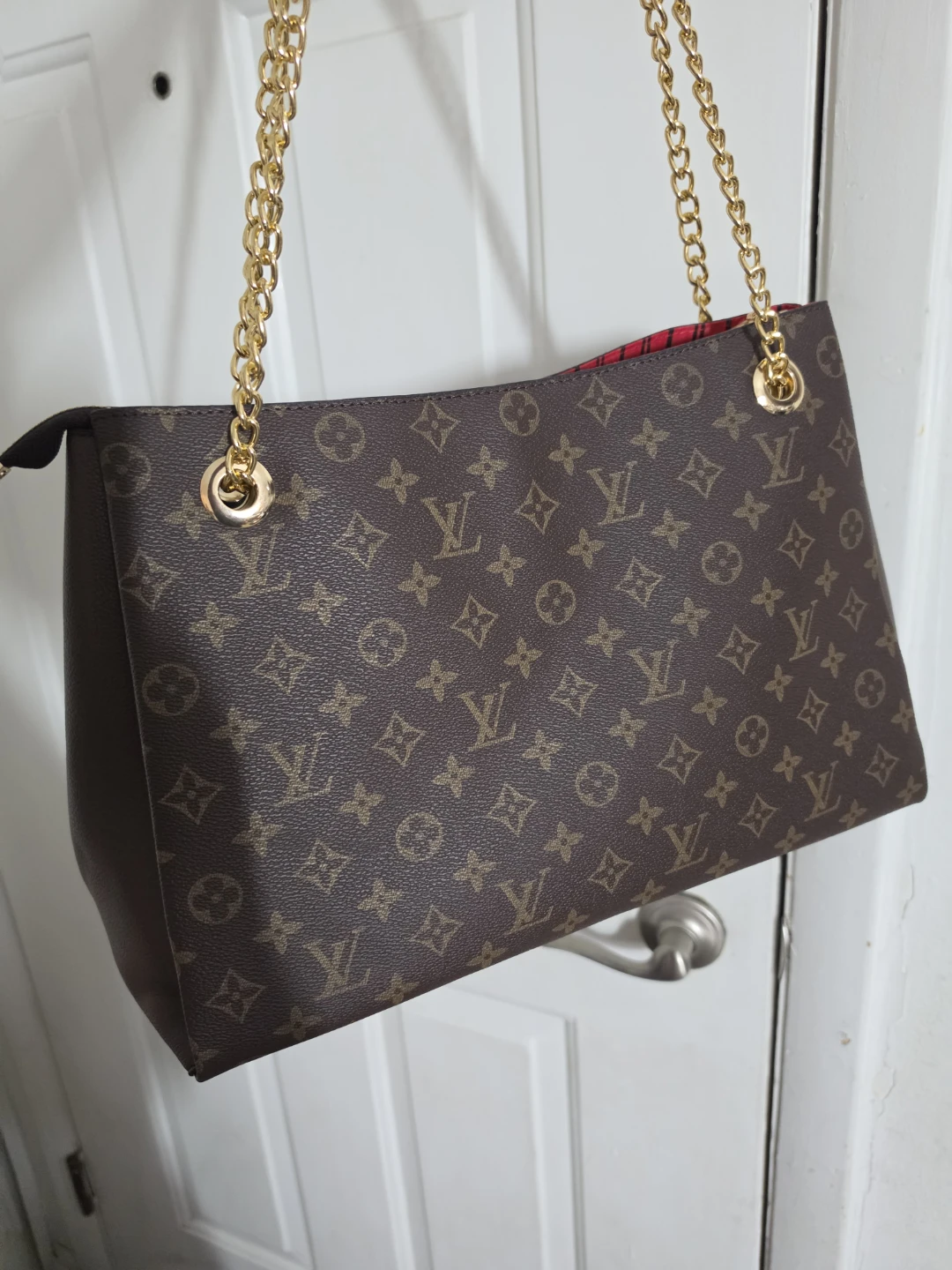 Monogram Pattern Tote Bag with Gold Chain - photo 3