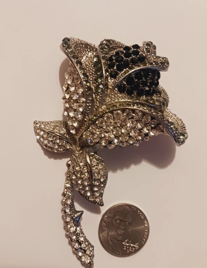 Stunning Large Oversized Crystal Rose Brooch