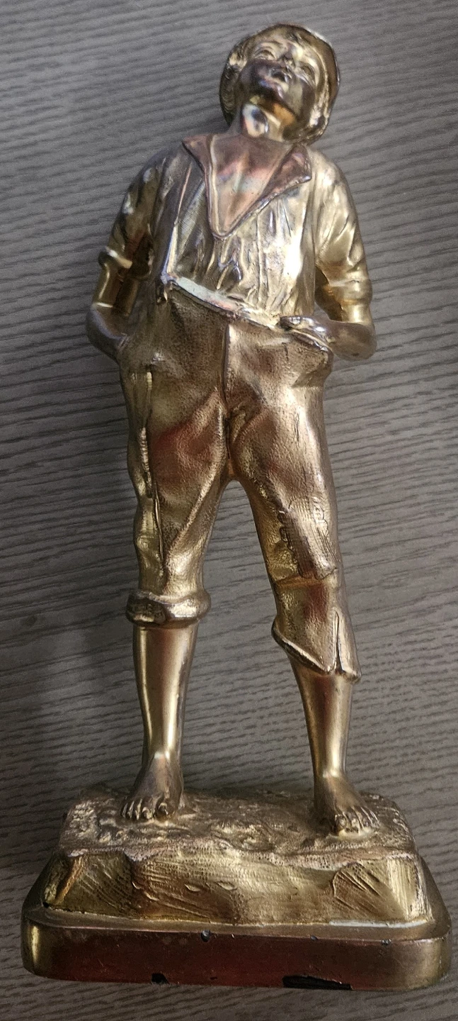 Vintage Bronze Whistling Boy Sculpture - photo 2