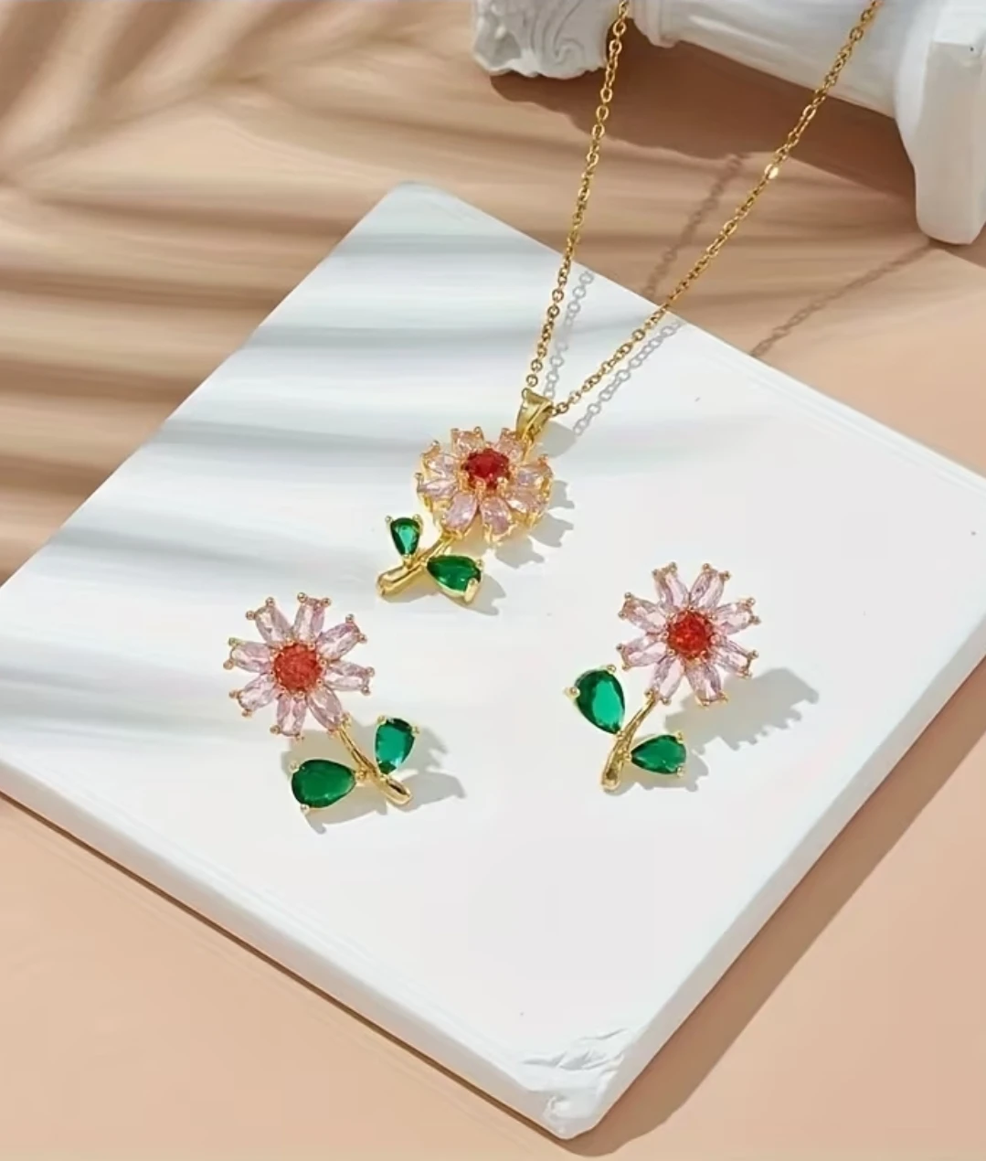 Flower Necklace and Earrings 3-Piece Set - photo 2