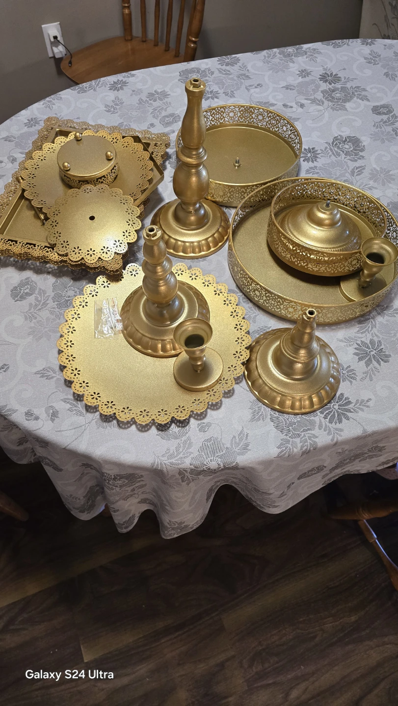 Gold Decorative Tray and Candle Holder Set
