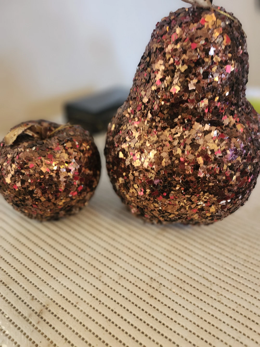 Set of Two Sparkling Fruit Christmas Ornaments