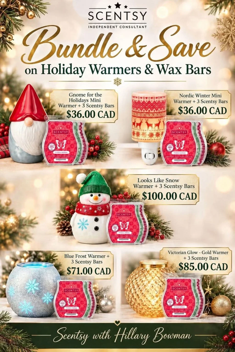 Scentsy Nordic Winter Mini Warmer and 3 Wax Bars