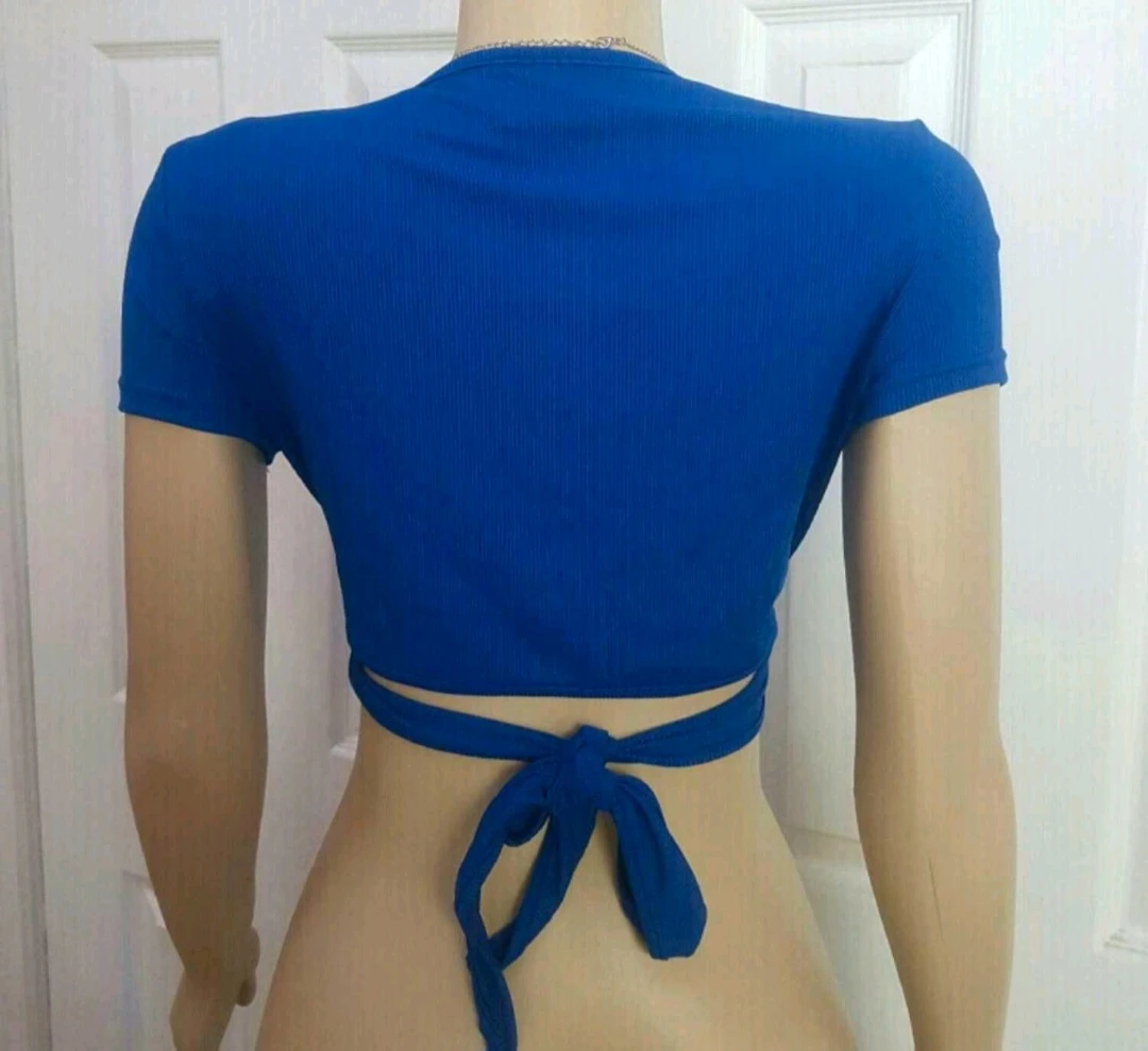 New Royal Blue Wrap Around Crop Top - photo 2