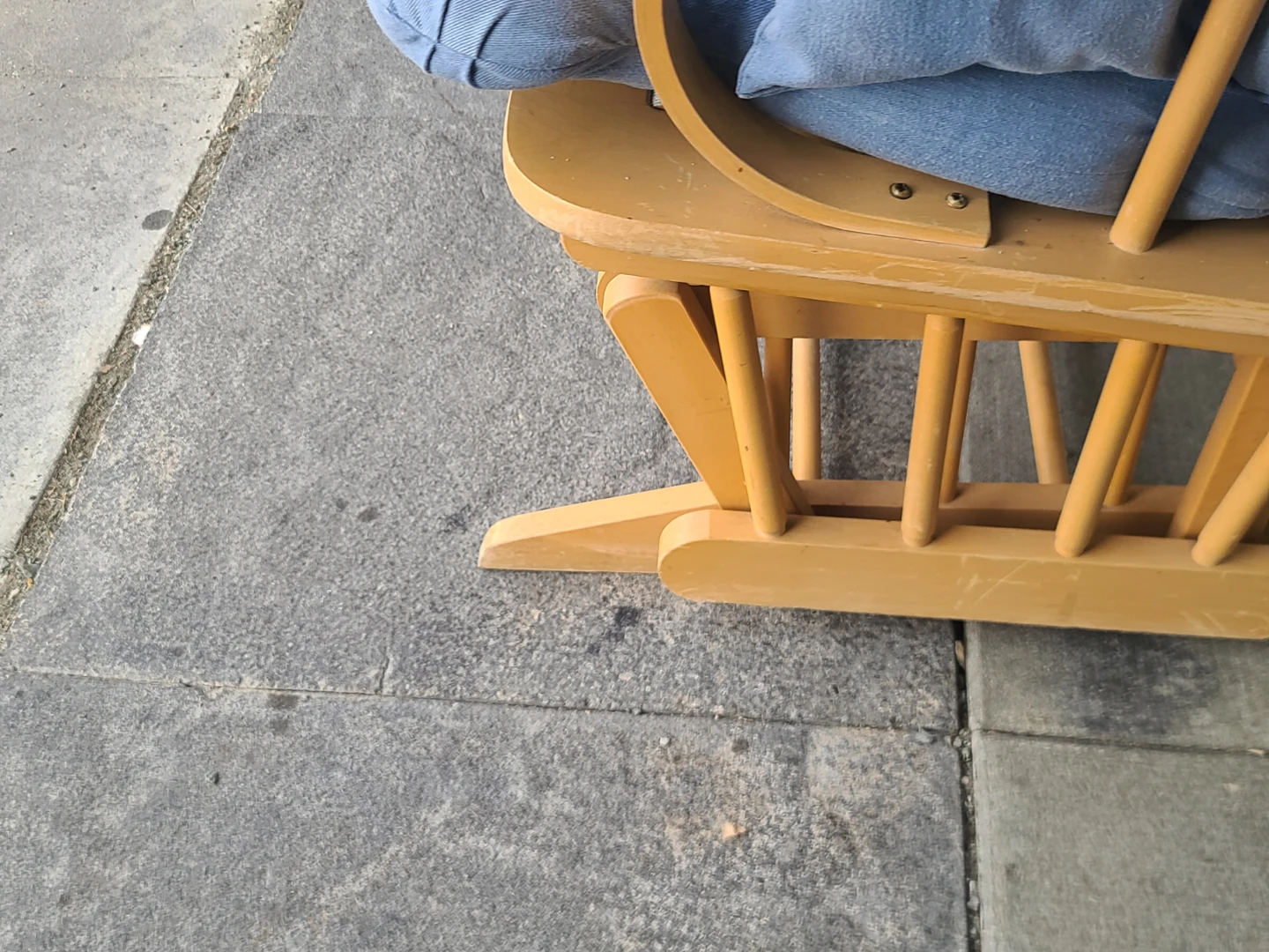Wooden Glider Rocking Chair with Blue Cushions - photo 4