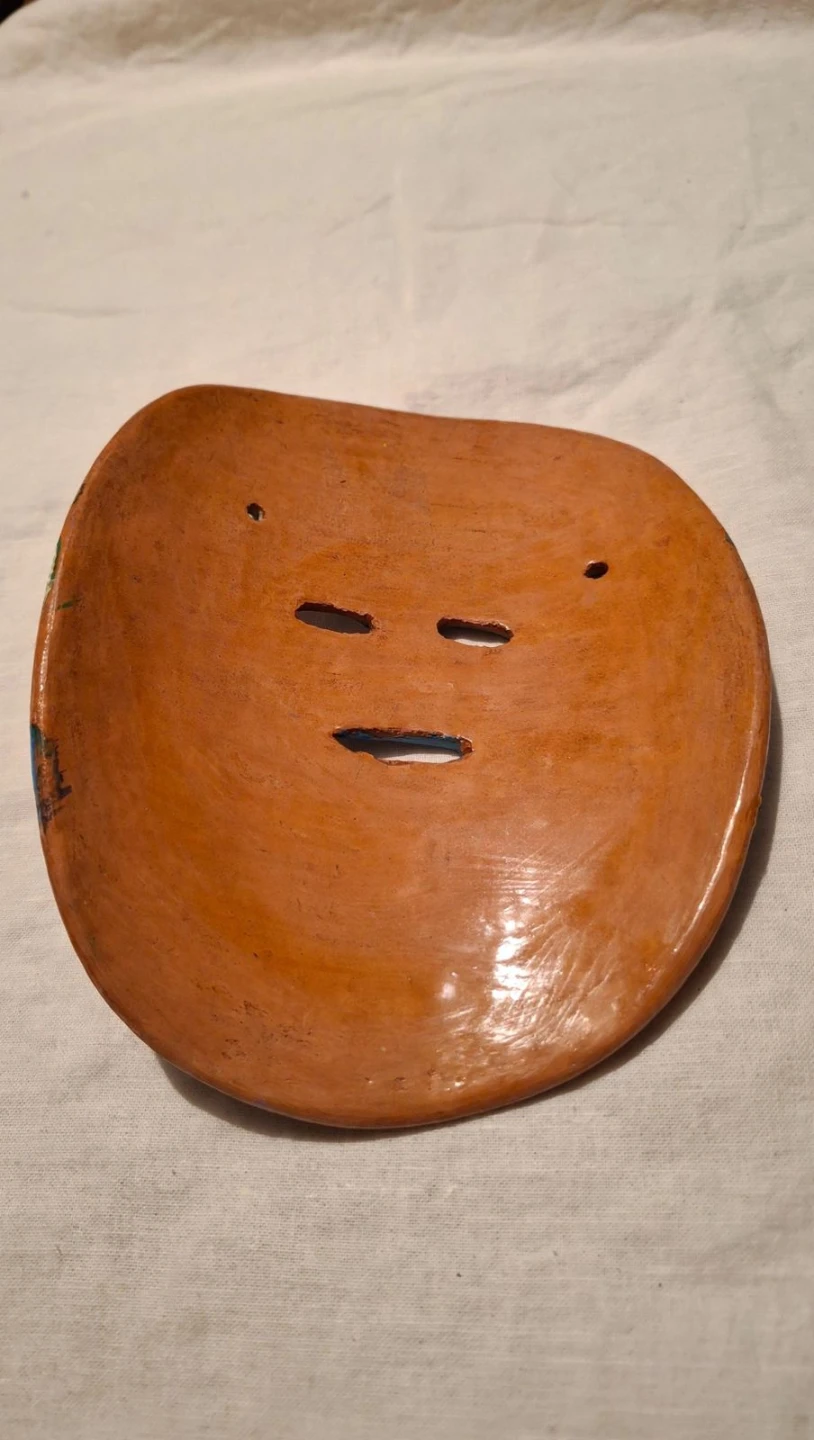 Hand-Painted Terracotta Clay Wall Mask - photo 3