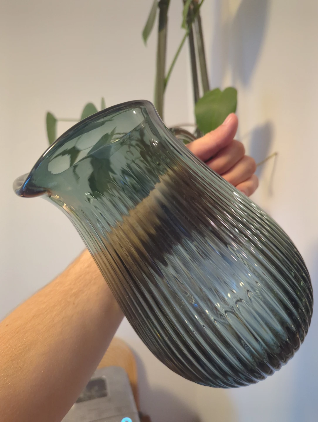 Ribbed Blue Glass Pitcher - photo 3