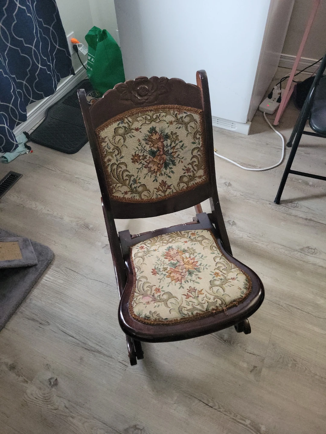 Vintage Floral Tapestry Rocking Chair