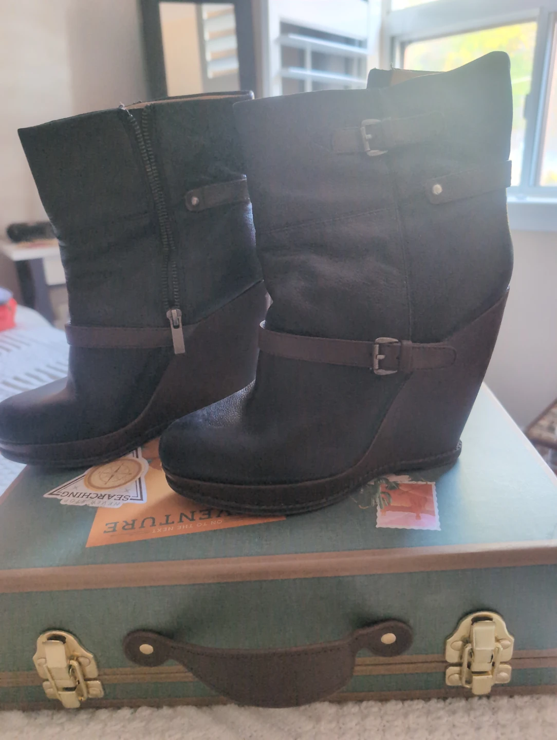 Black Wedge Ankle Boots