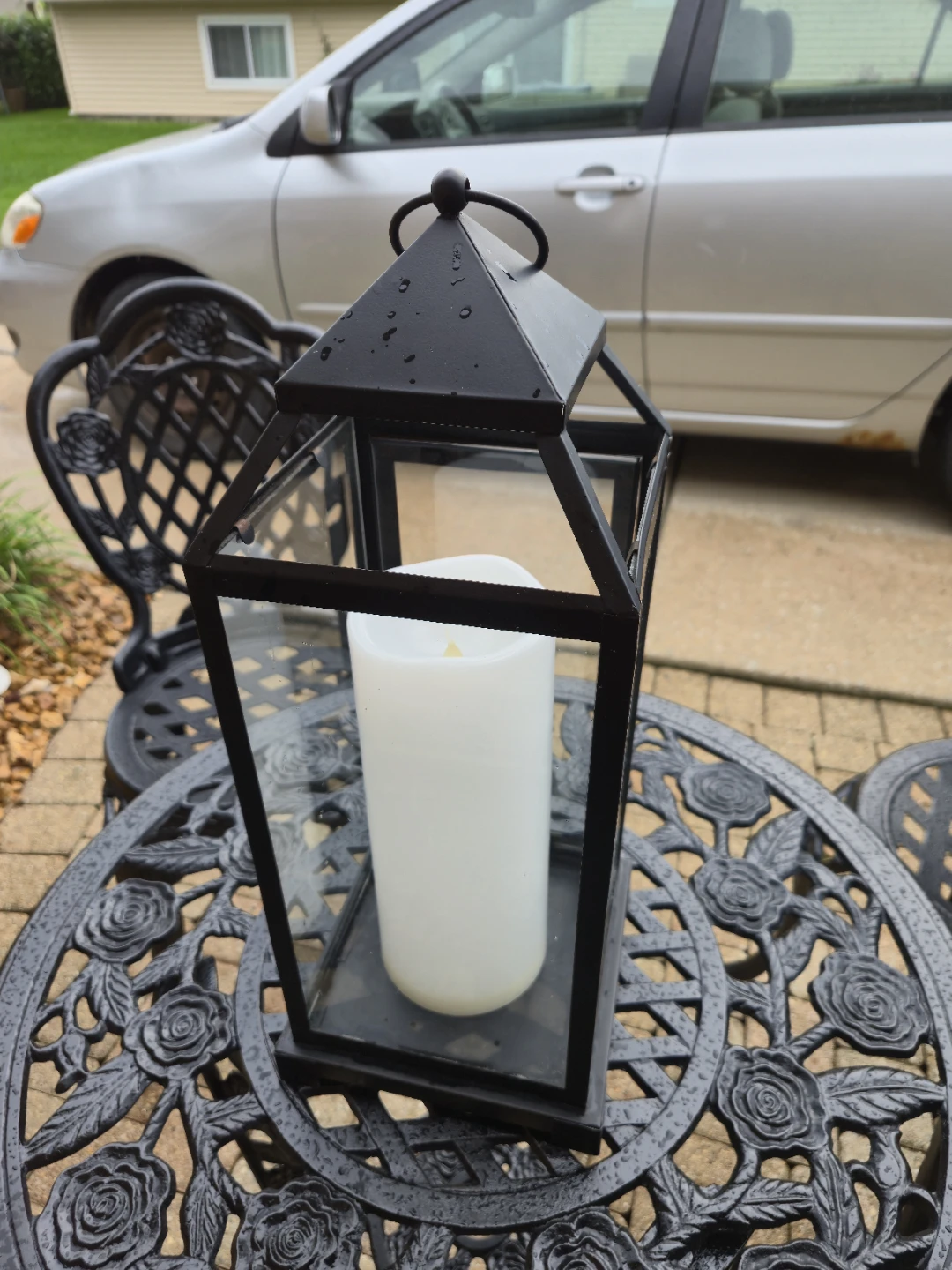 Black Steel Lantern with LED Flameless Candle – 18" Tall - photo 4